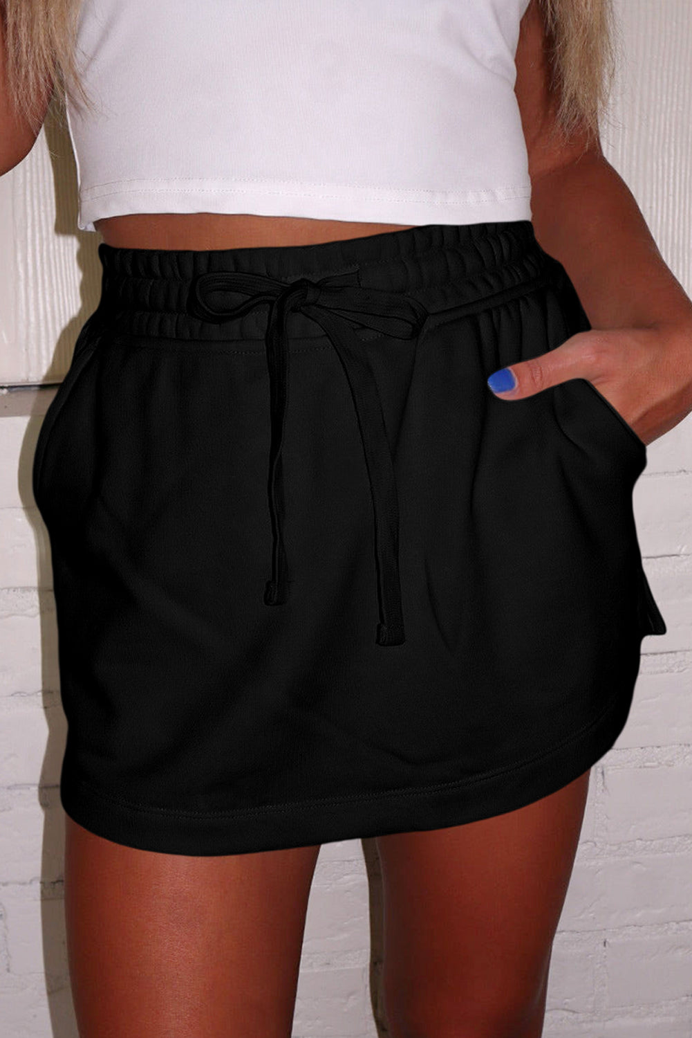 Light Grey French Terry Drawstring Mini Skort