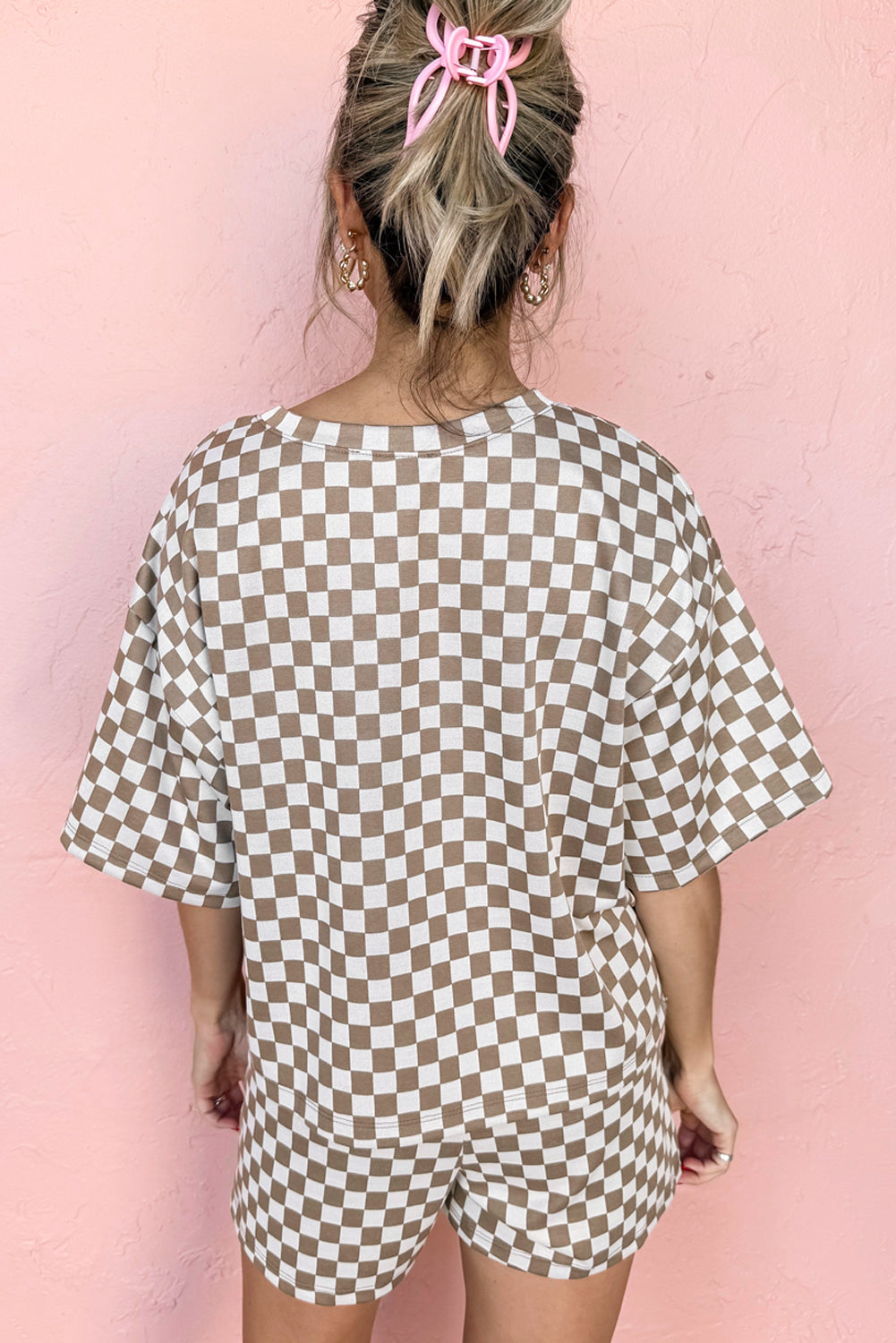 Brown Checkered Top and Short Casual Set