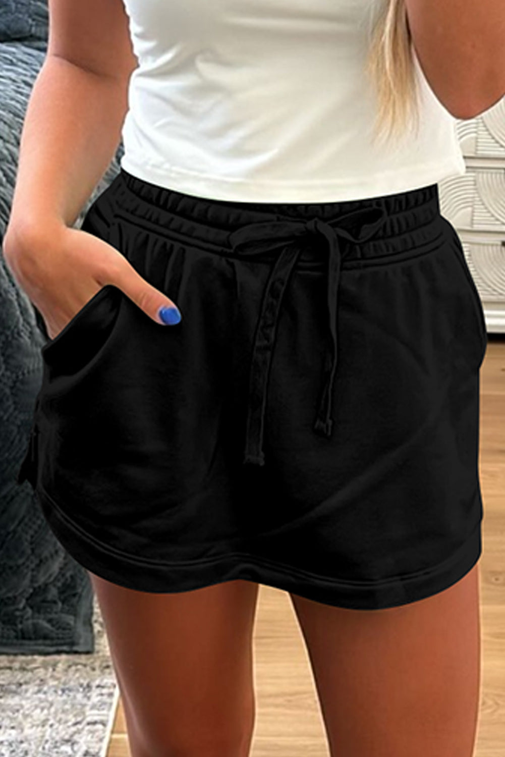 Light Grey French Terry Drawstring Mini Skort