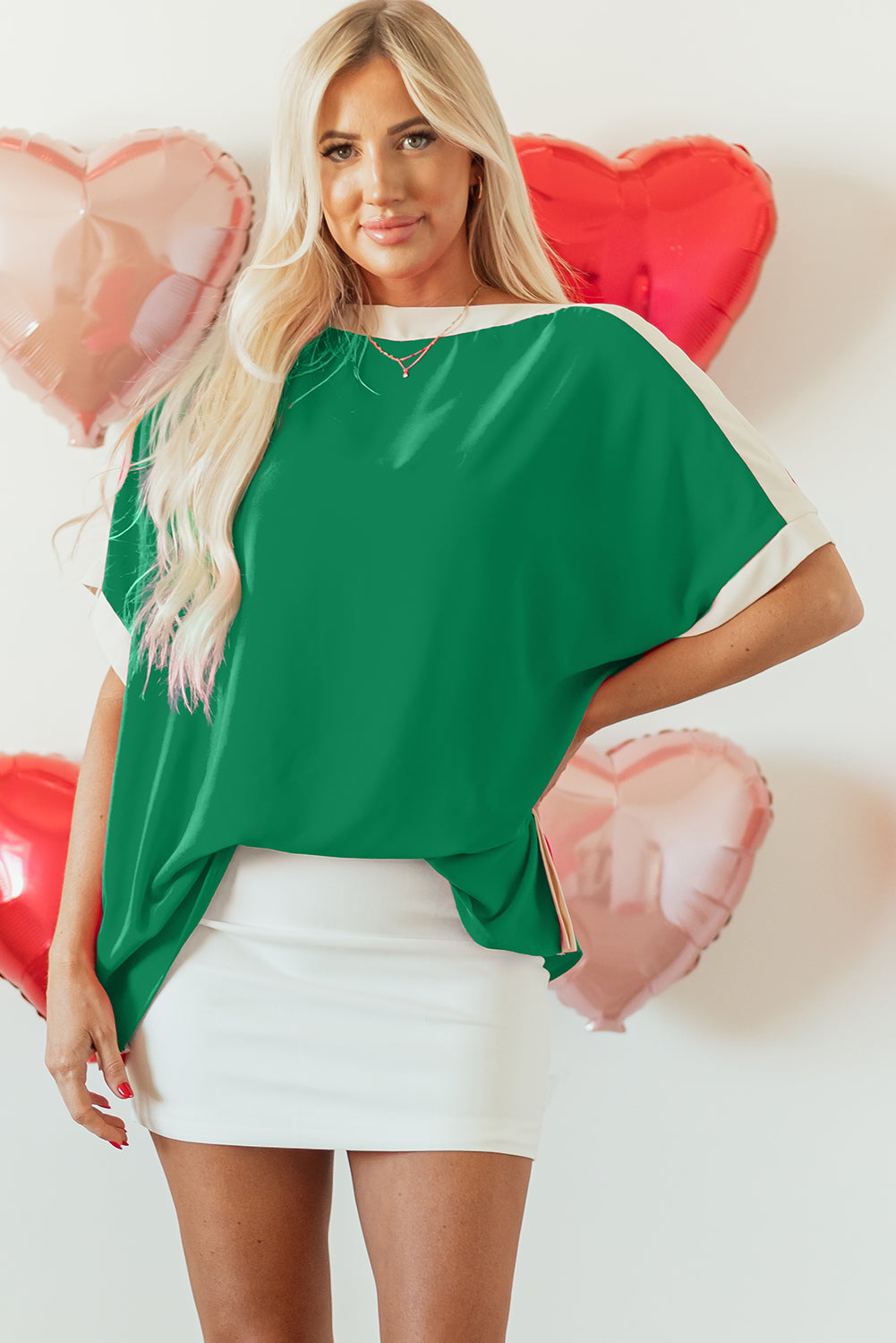 Green Oversized Boat Neck Tunic Blouse