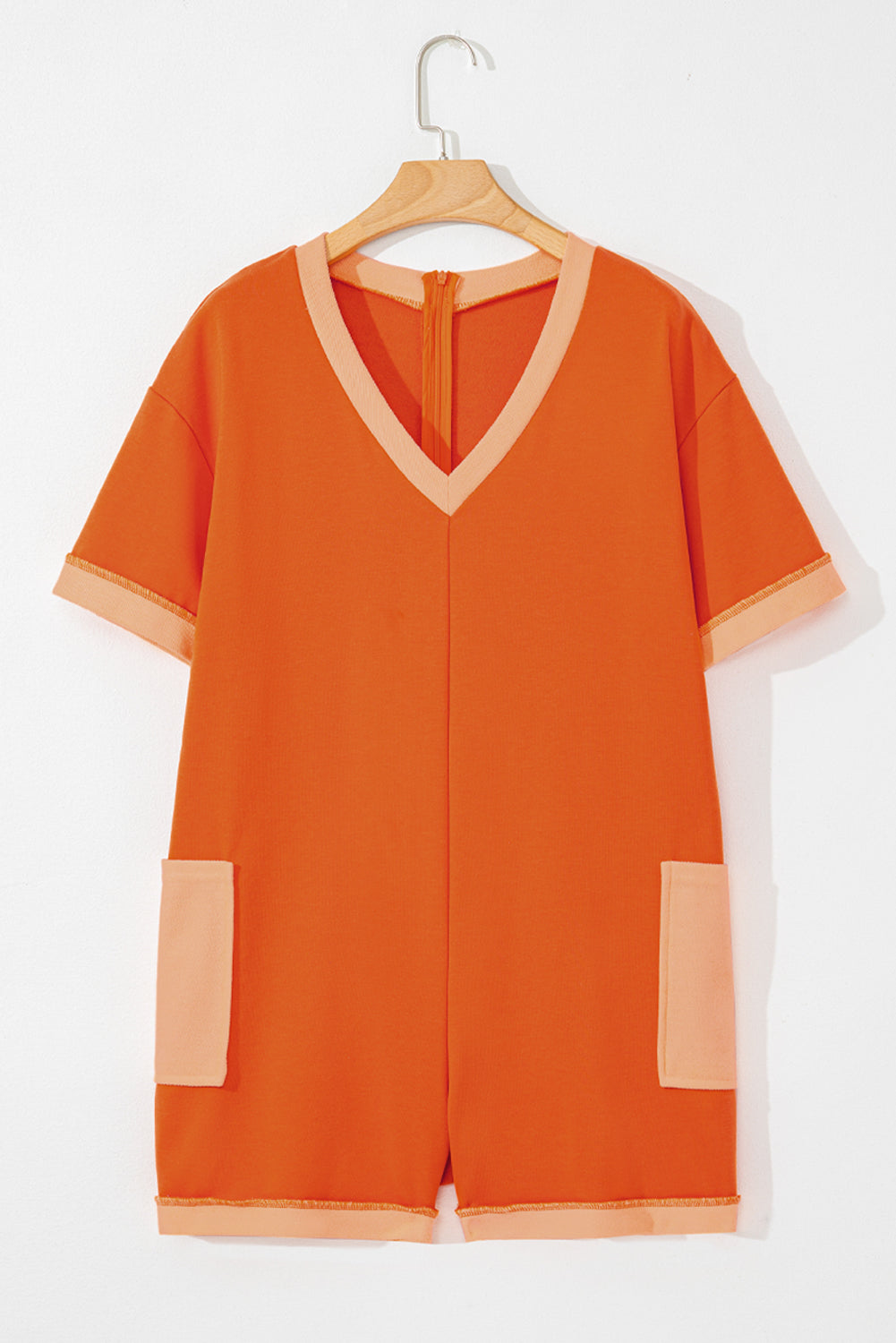 Baby Orange Patched Pocket Lazy Romper