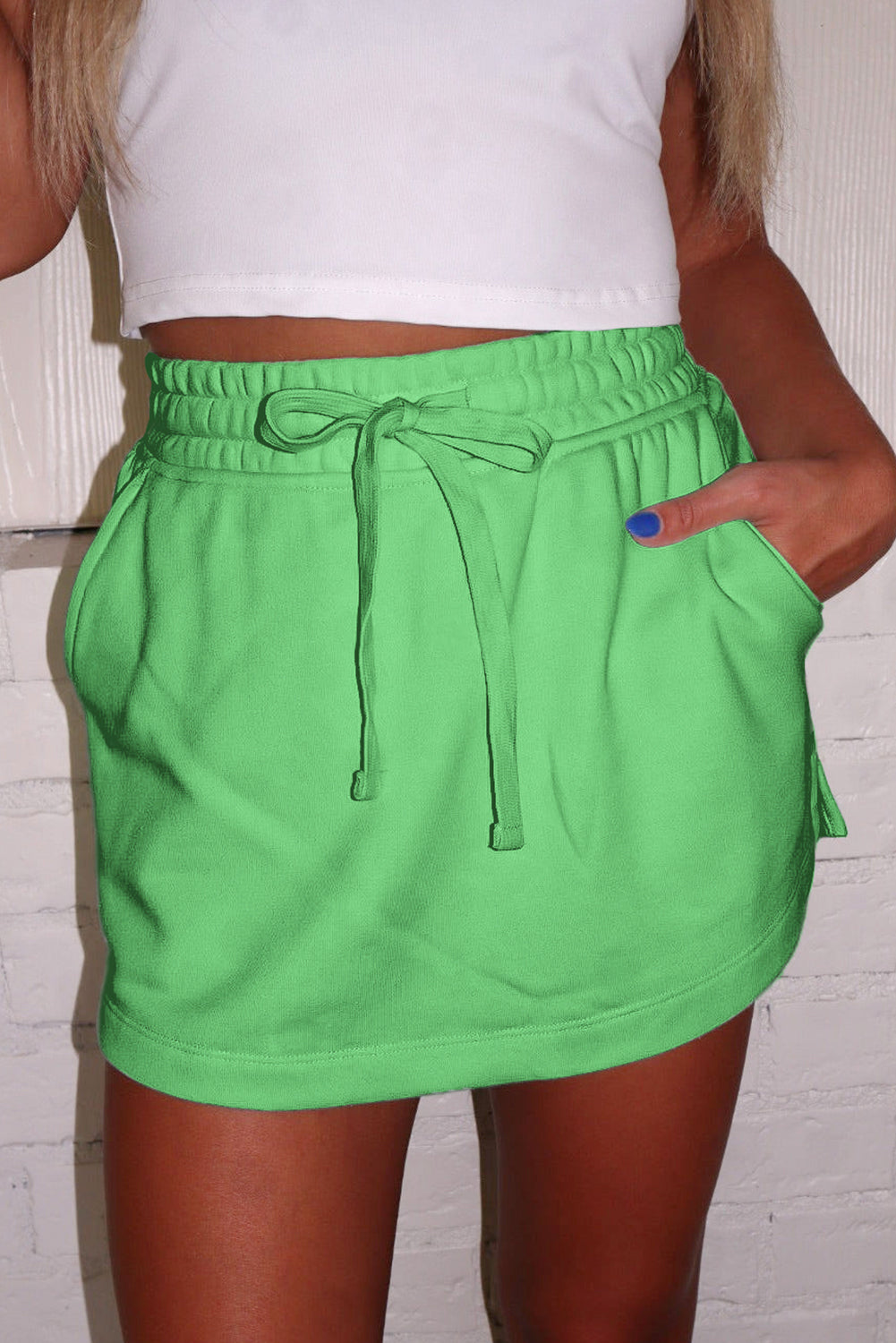 Light Grey French Terry Drawstring Mini Skort