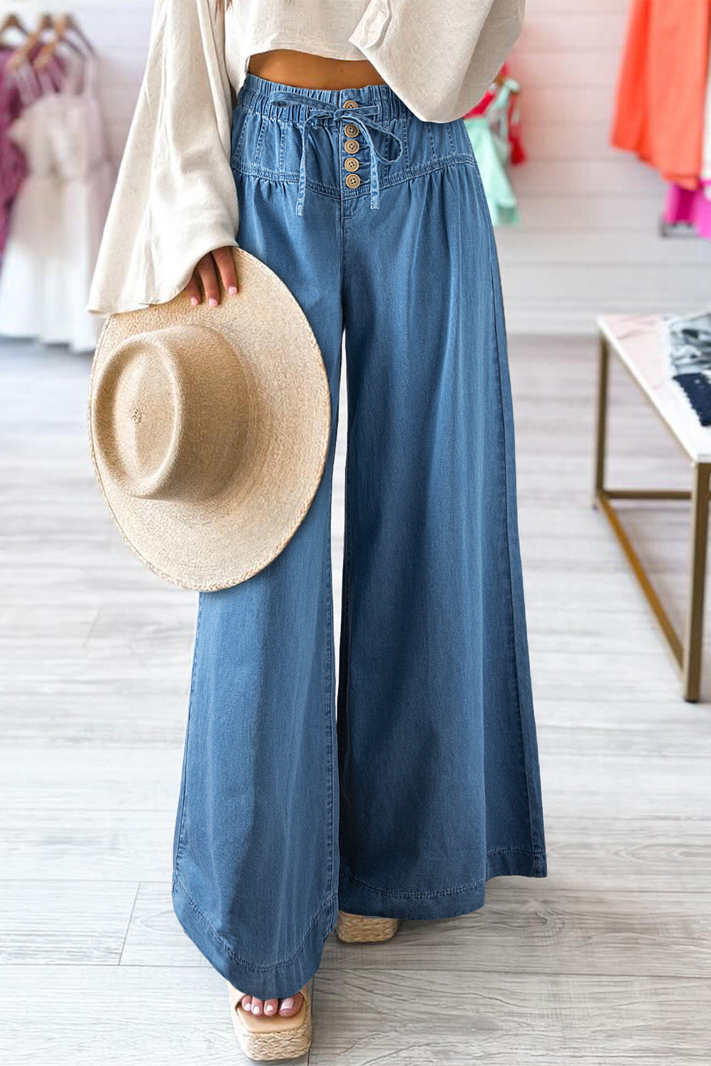 Carbon Grey Washed Wide Leg Jeans