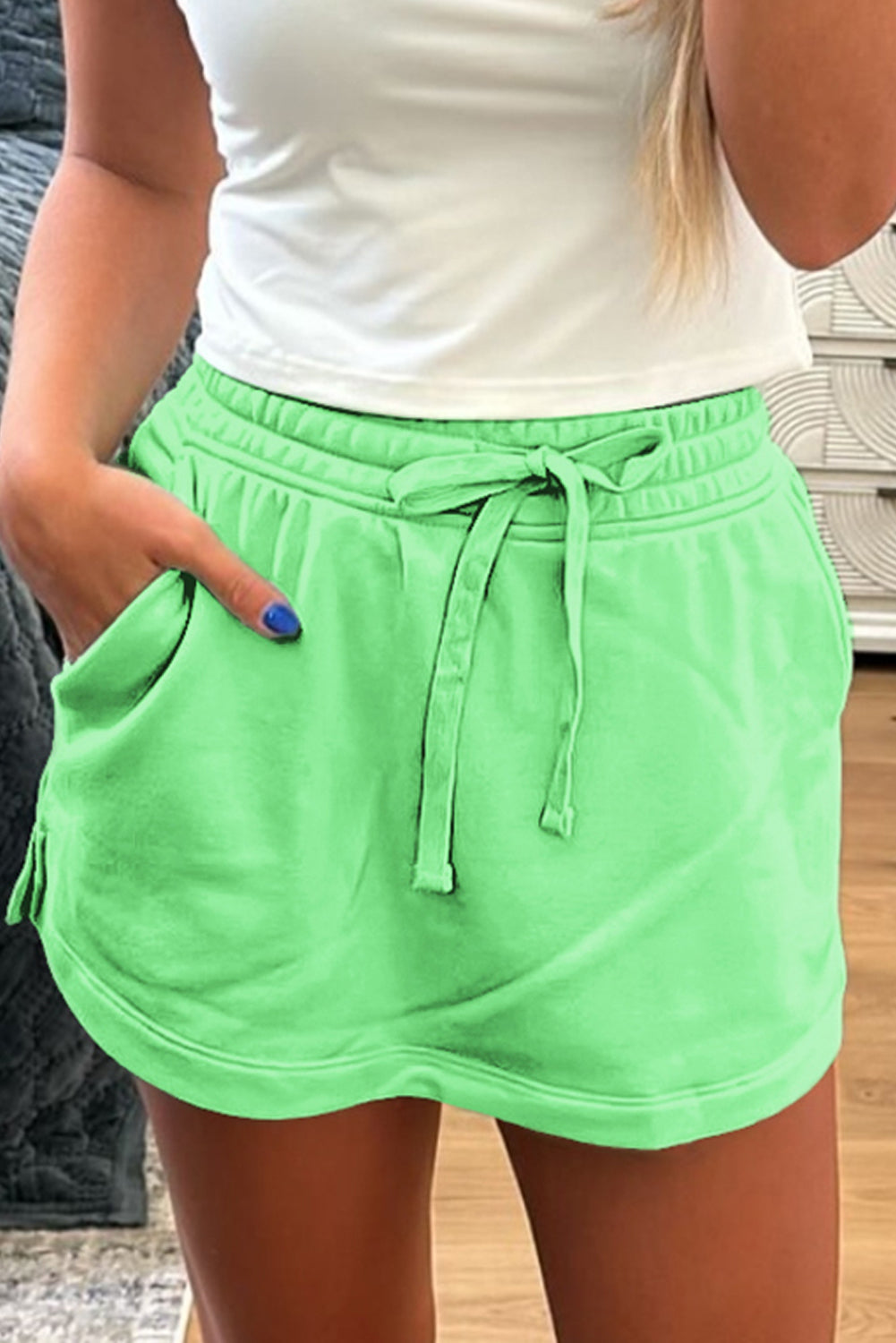 Light Grey French Terry Drawstring Mini Skort