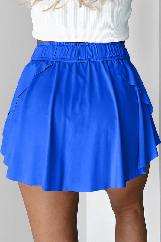 Blue Drawstring High Waist Tennis Skort