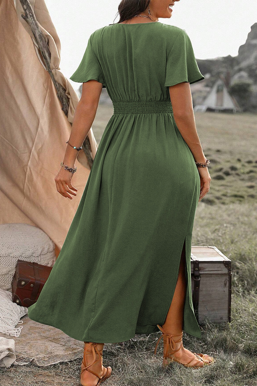Four Leaf Clover Surplice Neckline High Waist Curvy Size Maxi Dress