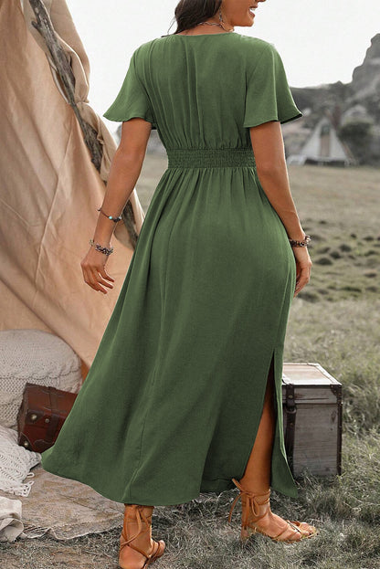 Four Leaf Clover Surplice Neckline High Waist Curvy Size Maxi Dress
