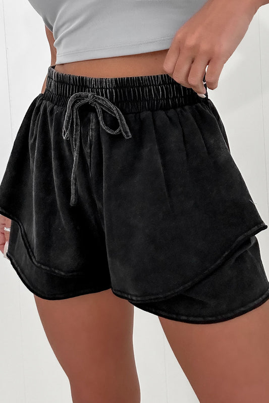 Black Washed French Terry High Waist Shorts