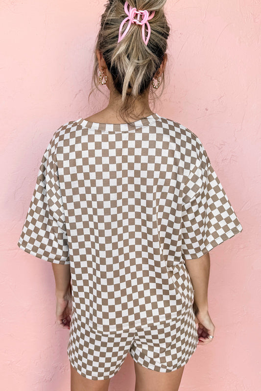 Brown Checkered Top and Short Casual Set