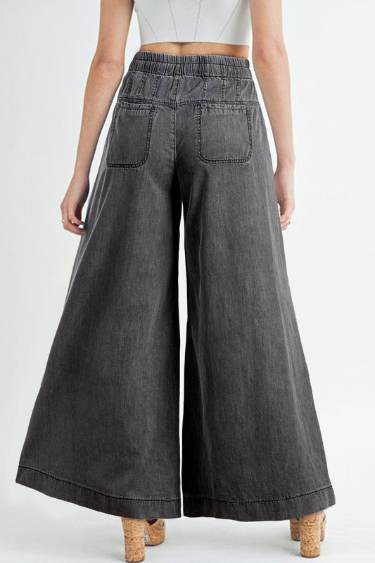 Carbon Grey Washed Wide Leg Jeans