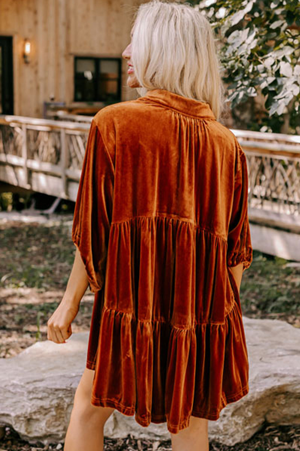 Khaki Velvet Tunic Babydoll Blouse
