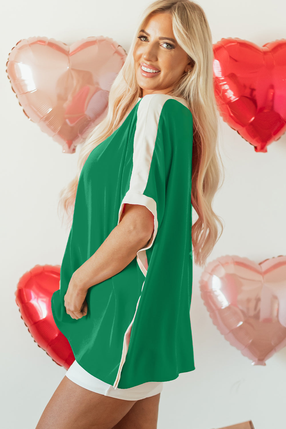Green Oversized Boat Neck Tunic Blouse