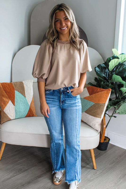 Beige Goat Half Lantern Sleeve Top