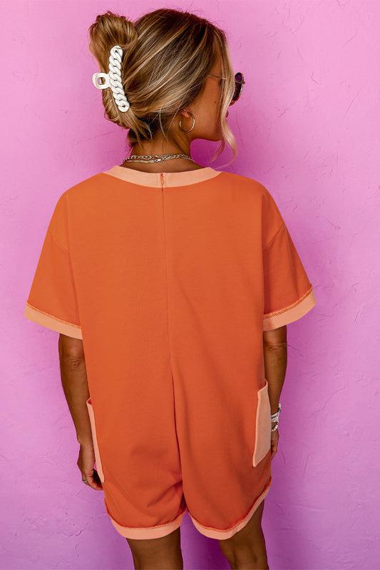 Baby Orange Patched Pocket Lazy Romper