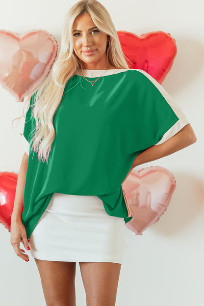 Green Oversized Boat Neck Tunic Blouse