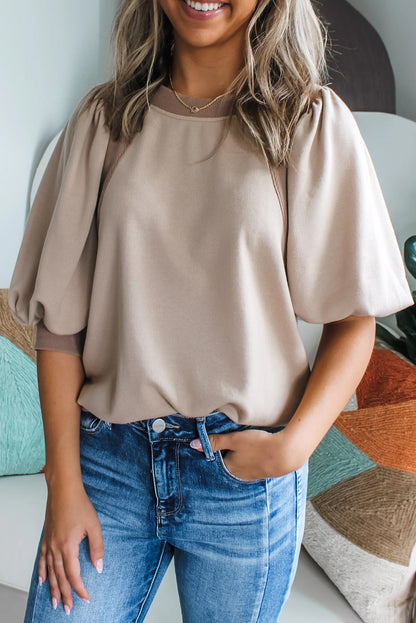 Beige Goat Half Lantern Sleeve Top